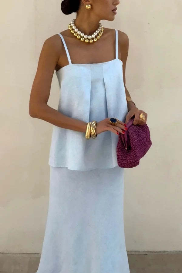 ✨Linen Blend Square Neck Camisole & Maxi Skirt Set✨