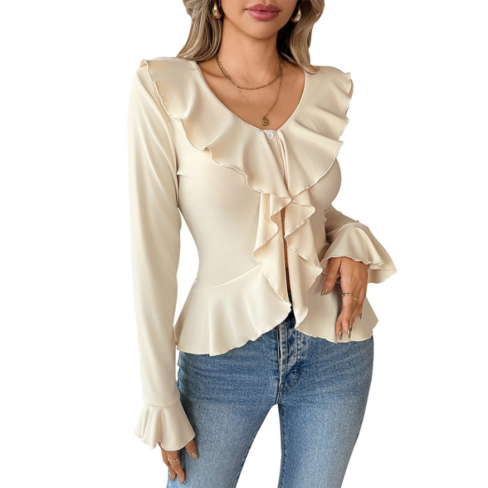 ✨Y2K Solid Color Slim Long Sleeve Shirt✨