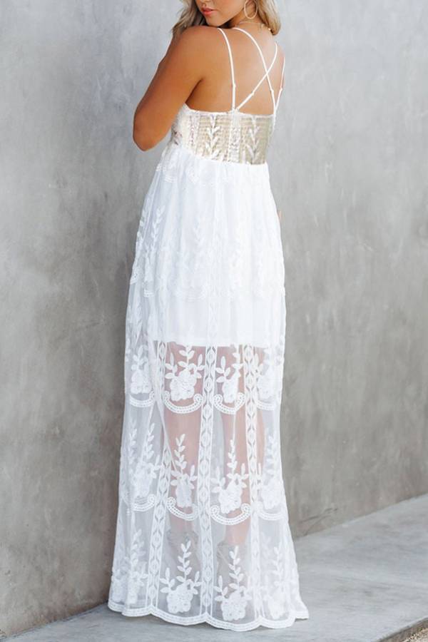 ✨Spaghetti Strap Lace Embroidered Sheer Maxi Dress✨