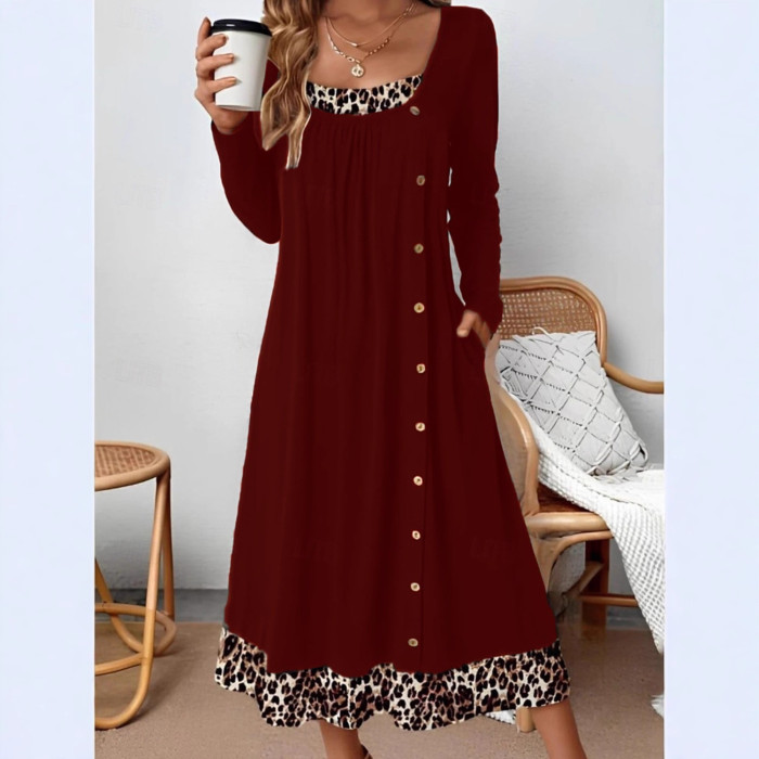 ✨Casual Leopard Print A-Line Midi Dress✨
