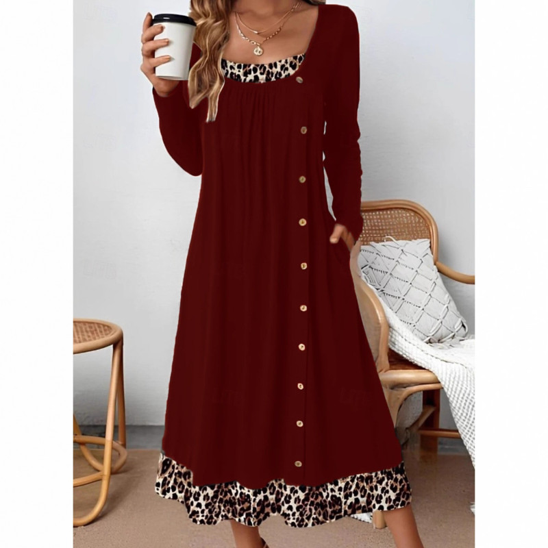 ✨Casual Leopard Print A-Line Midi Dress✨