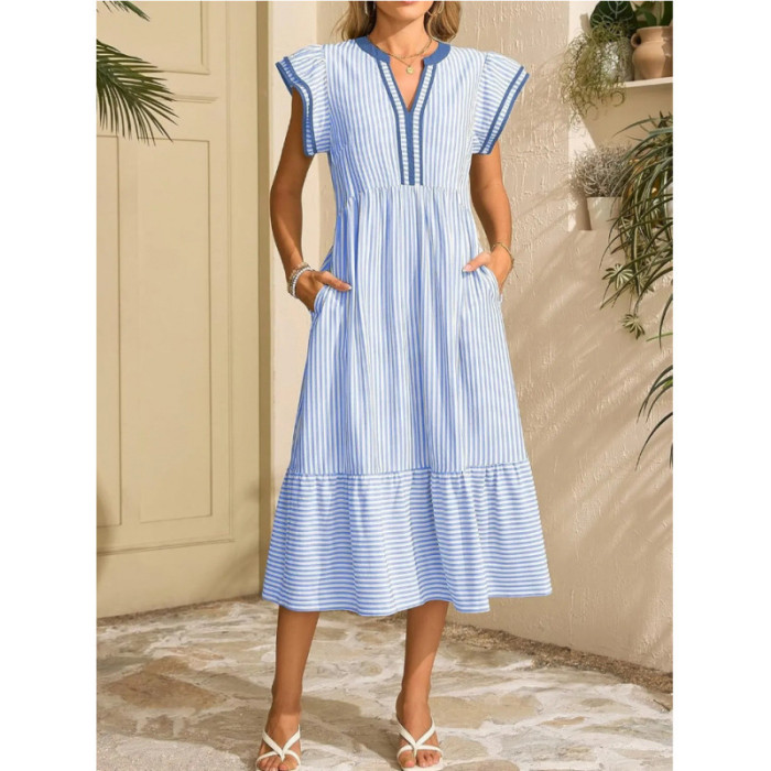 ✨Vintage Striped Loose A-Line Midi Dress✨