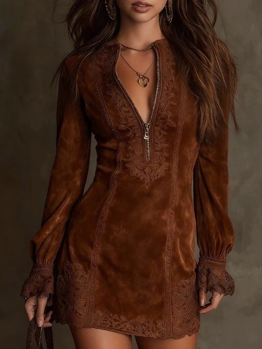 ✨Elegant Embroidery Patchwork Slim Mini Dress✨