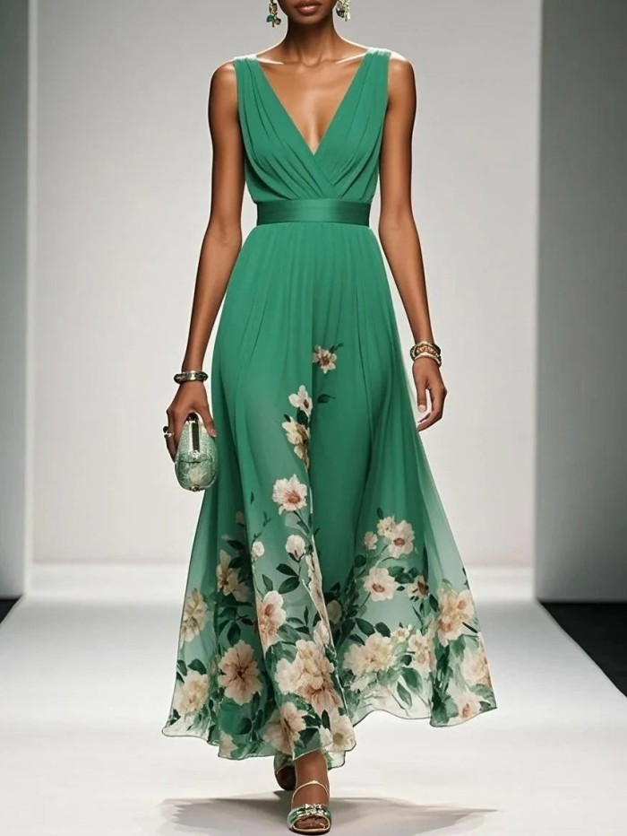 ✨Elegant Chiffon Floral Print V-neck Maxi Dress✨