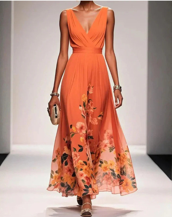 ✨Elegant Chiffon Floral Print V-neck Maxi Dress✨