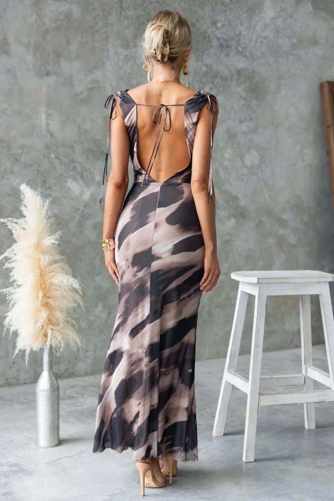 ✨Cowl Neck Tie-Back Waist-Cinched Bodycon Maxi Dress✨