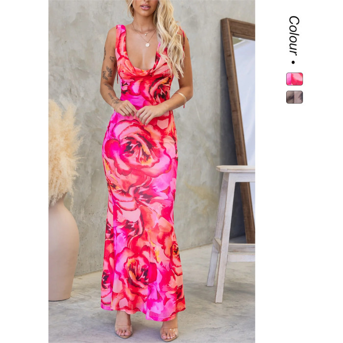 ✨Cowl Neck Tie-Back Waist-Cinched Bodycon Maxi Dress✨