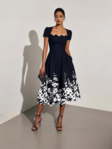 ✨Casual Print Square Collar High Waist Loose Dress✨