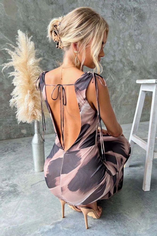 ✨Cowl Neck Tie-Back Waist-Cinched Bodycon Maxi Dress✨