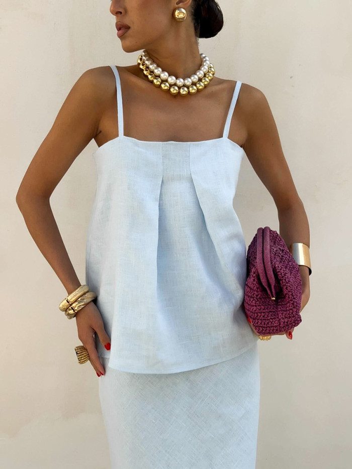 ✨Linen Blend Square Neck Camisole & Maxi Skirt Set✨