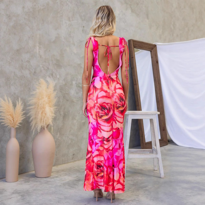 ✨Cowl Neck Tie-Back Waist-Cinched Bodycon Maxi Dress✨