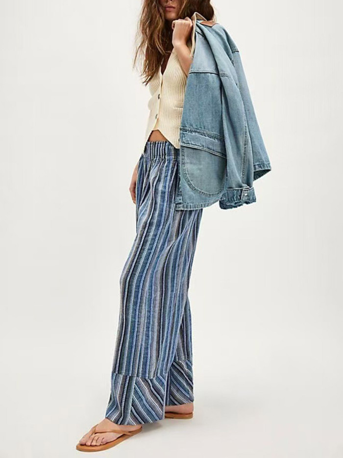 ✨Striped Contrast Print Split-Joint Wide Leg Pants✨