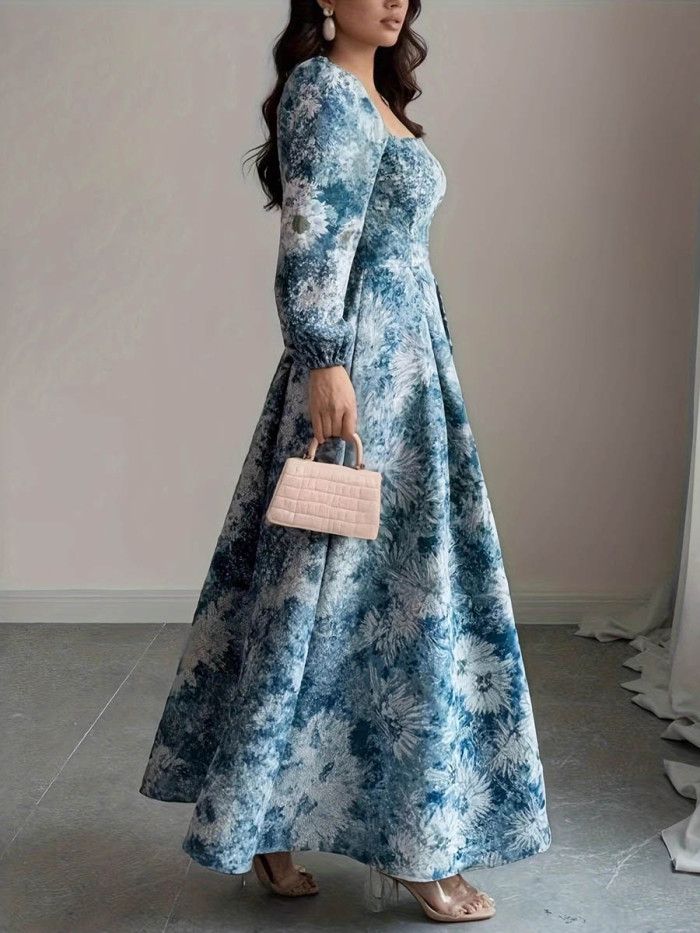 ✨Split-Joint Pleated Floral Contrast Puff Sleeve Maxi Dress✨