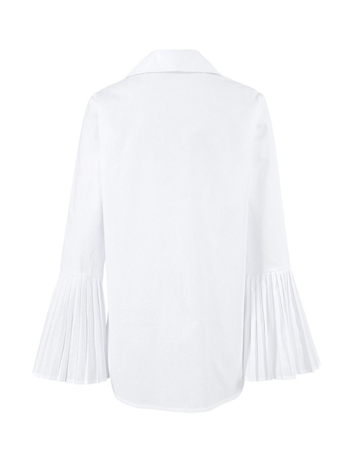 ✨Split-Joint Solid Pleated Hollow Button Lapel Long Sleeve Blouse✨