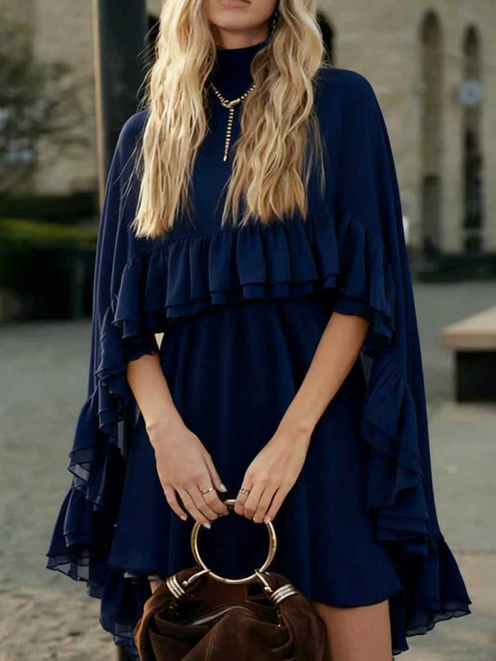 ✨Tied Ruffle Pleated Mock Neck Two-Piece Mini Set✨