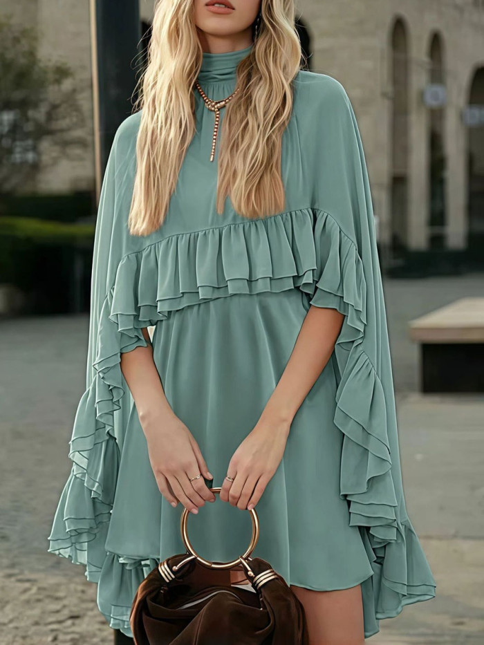 ✨Tied Ruffle Pleated Mock Neck Two-Piece Mini Set✨