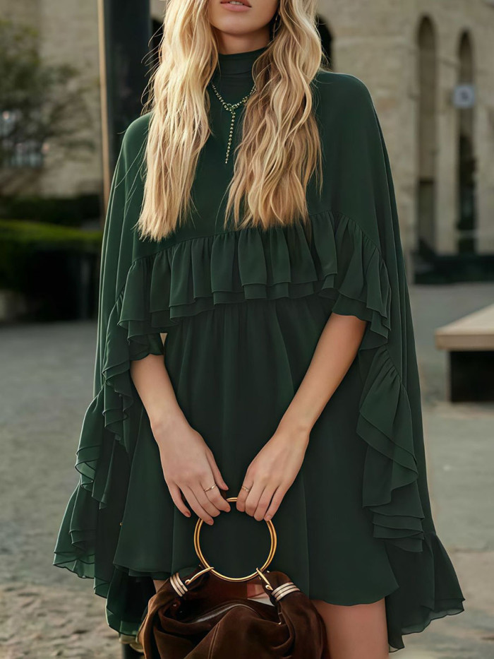 ✨Tied Ruffle Pleated Mock Neck Two-Piece Mini Set✨