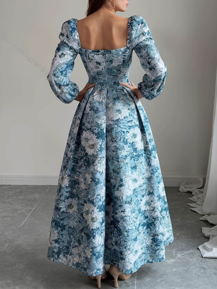 ✨Split-Joint Pleated Floral Contrast Puff Sleeve Maxi Dress✨