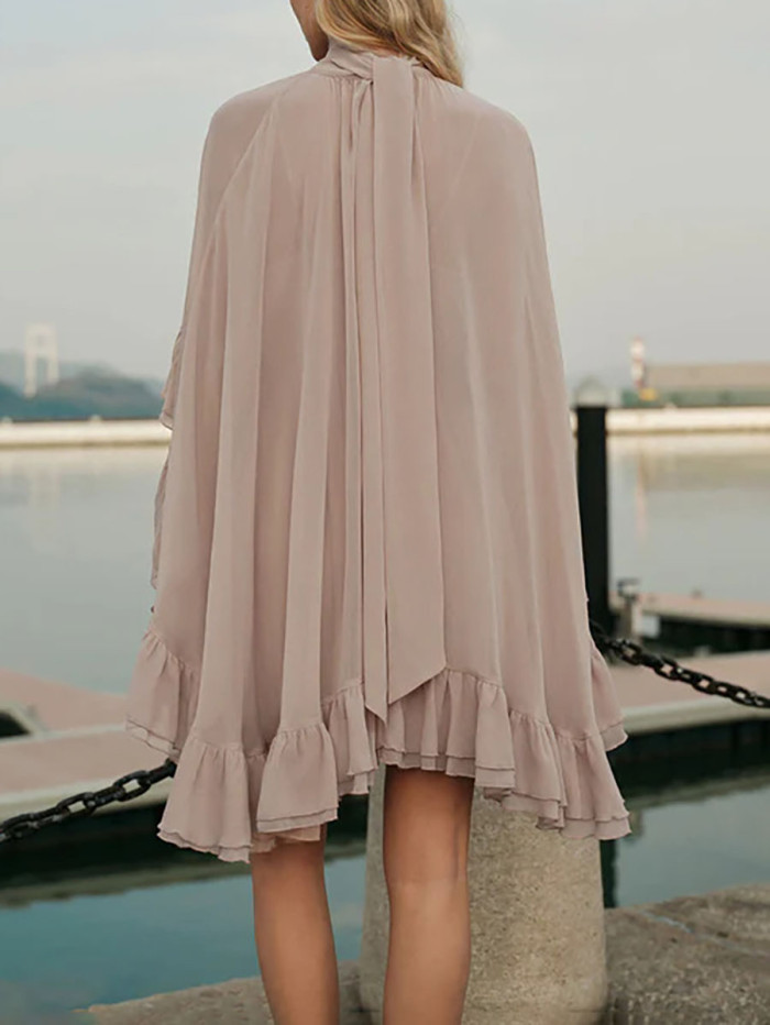 ✨Tied Ruffle Pleated Mock Neck Two-Piece Mini Set✨