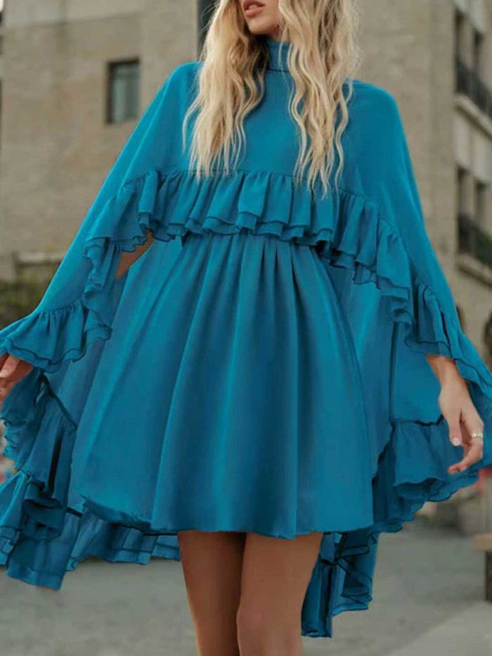 ✨Tied Ruffle Pleated Mock Neck Two-Piece Mini Set✨