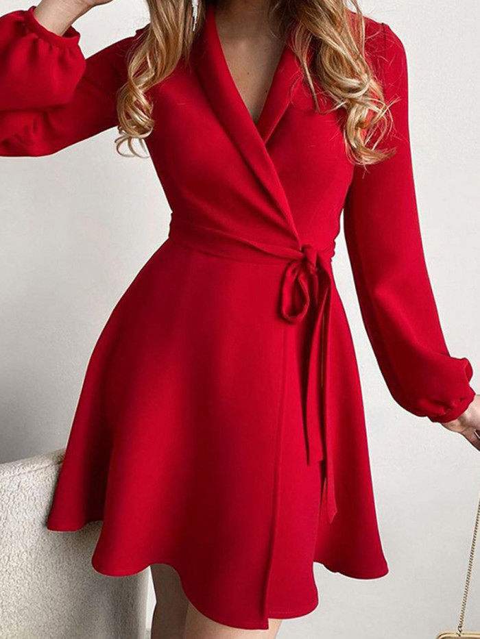 ✨Flower Print Contrast Split-Joint V Neck Tie Waist Mini Dress✨