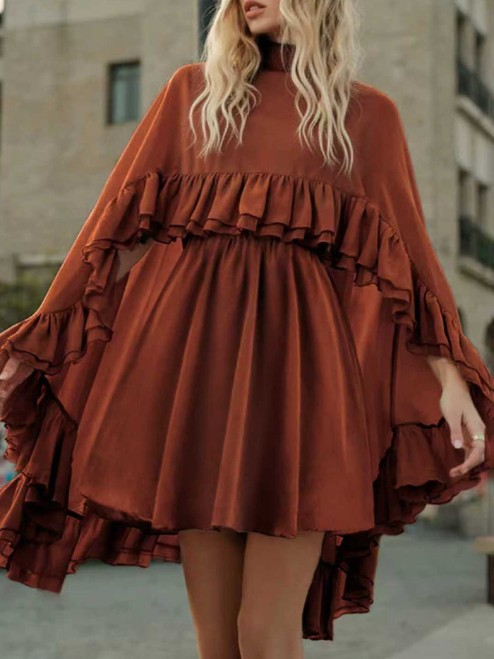 ✨Tied Ruffle Pleated Mock Neck Two-Piece Mini Set✨
