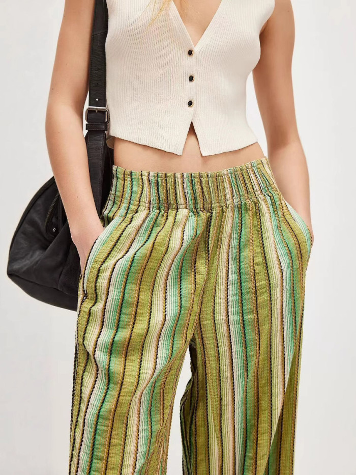 ✨Striped Contrast Print Split-Joint Wide Leg Pants✨
