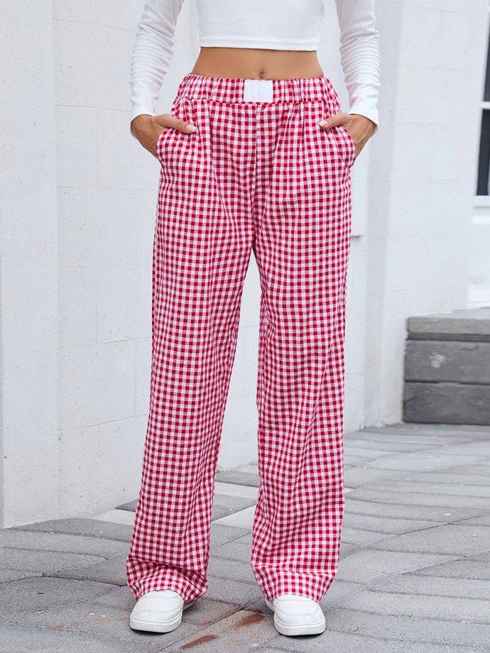 ✨Plaid Contrast Split-Joint Pocket Wide Leg Loose Pants✨