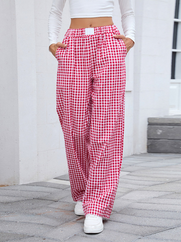 ✨Plaid Contrast Split-Joint Pocket Wide Leg Loose Pants✨
