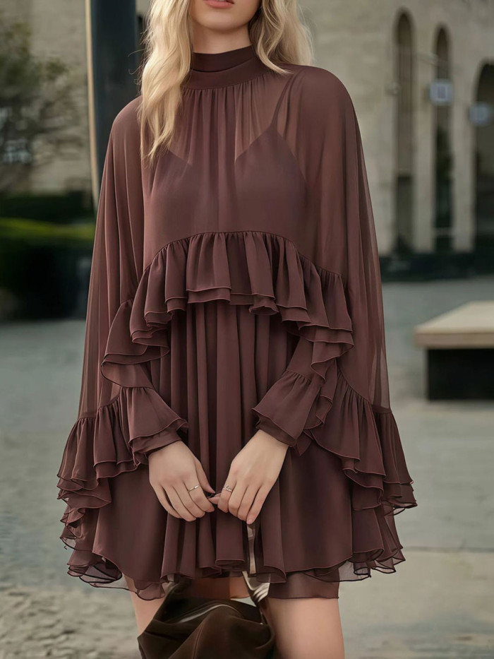 ✨Tied Ruffle Pleated Mock Neck Two-Piece Mini Set✨