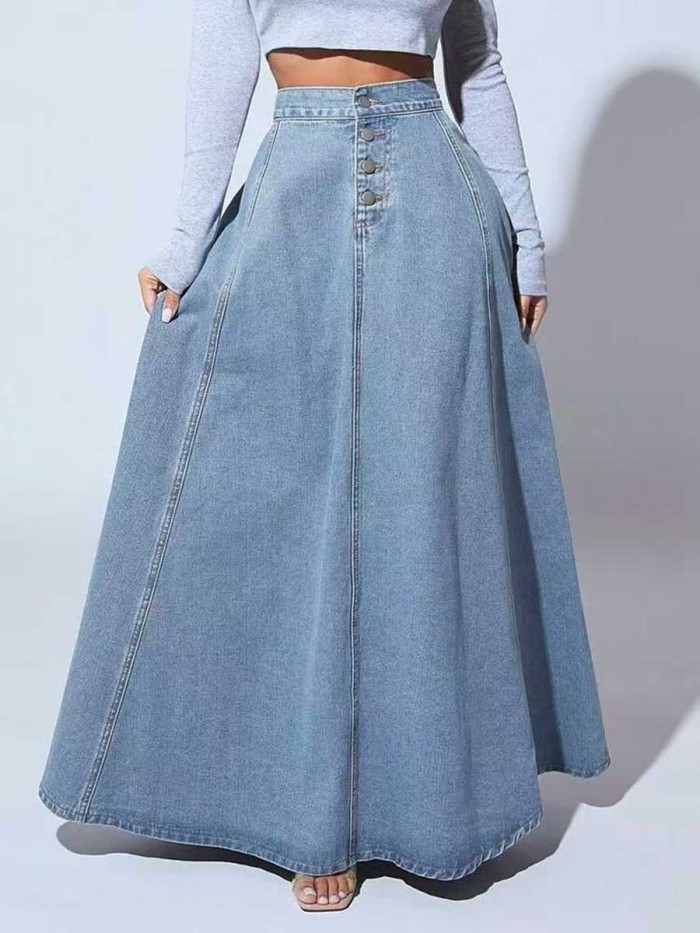 ✨Solid Split-Joint Button High Waisted Loose Skirt✨