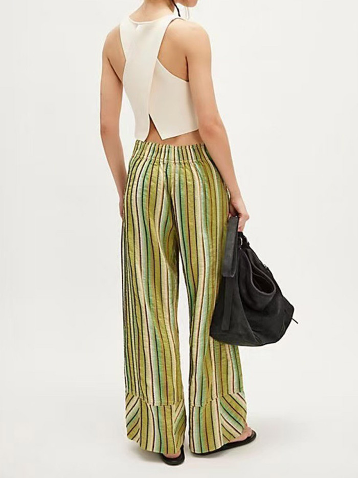 ✨Striped Contrast Print Split-Joint Wide Leg Pants✨
