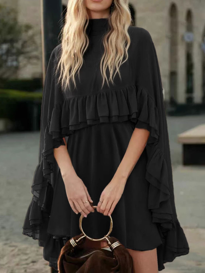 ✨Tied Ruffle Pleated Mock Neck Two-Piece Mini Set✨