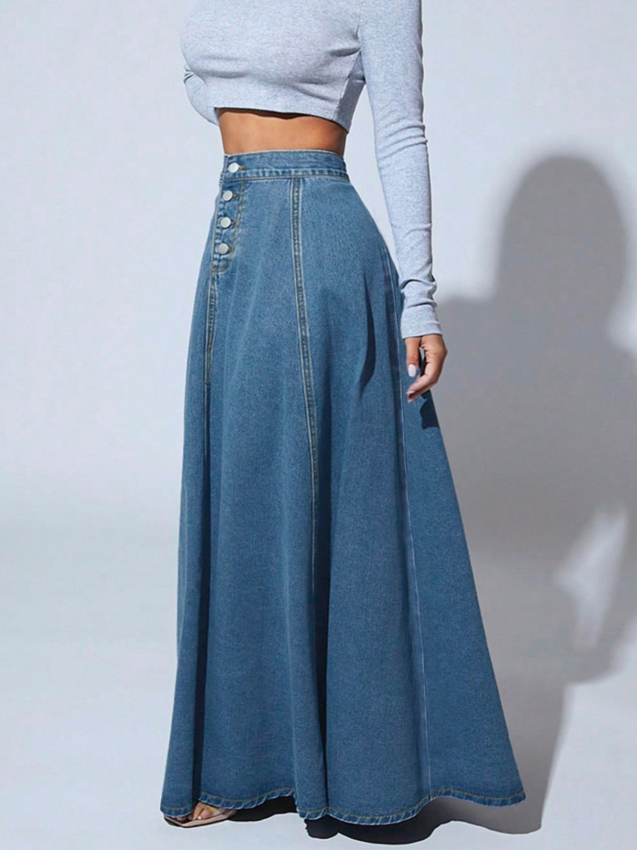 ✨Solid Split-Joint Button High Waisted Loose Skirt✨