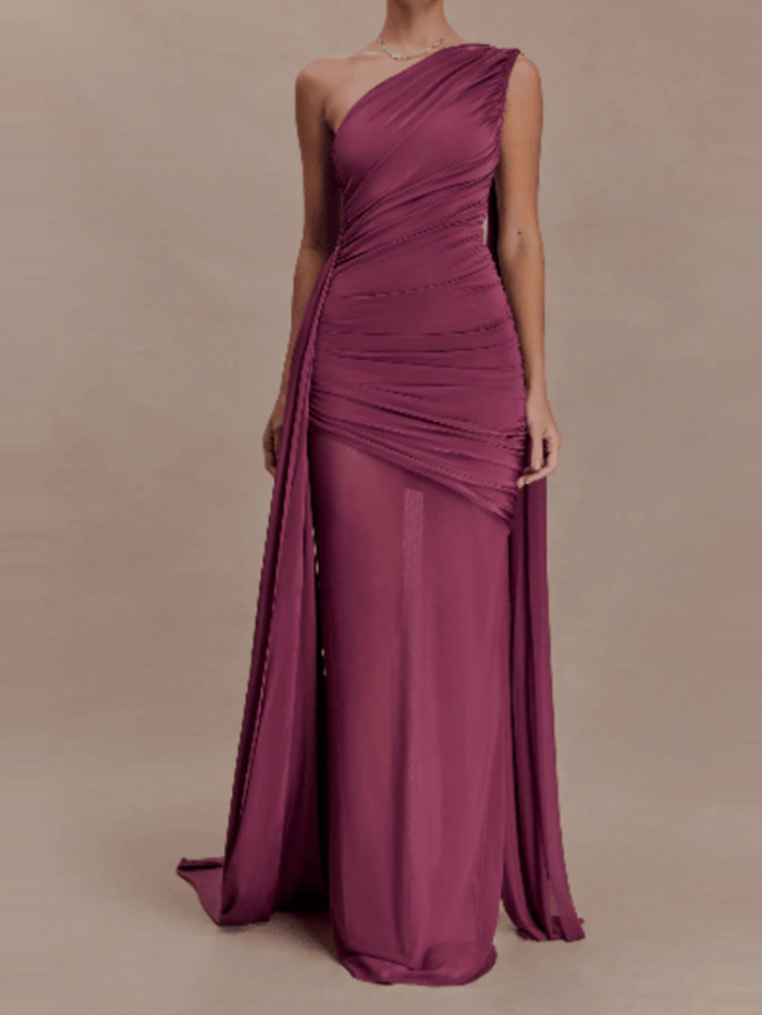 ✨Slash Collar Hollow Ribbon Pleated Evening Dress✨