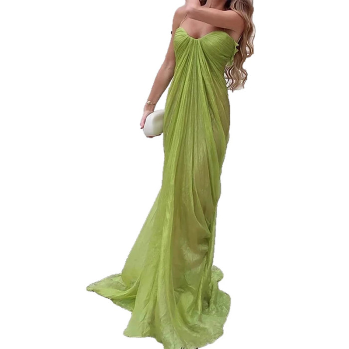 ✨Solid Halter Backless Pleated Chiffon Evening Dress✨