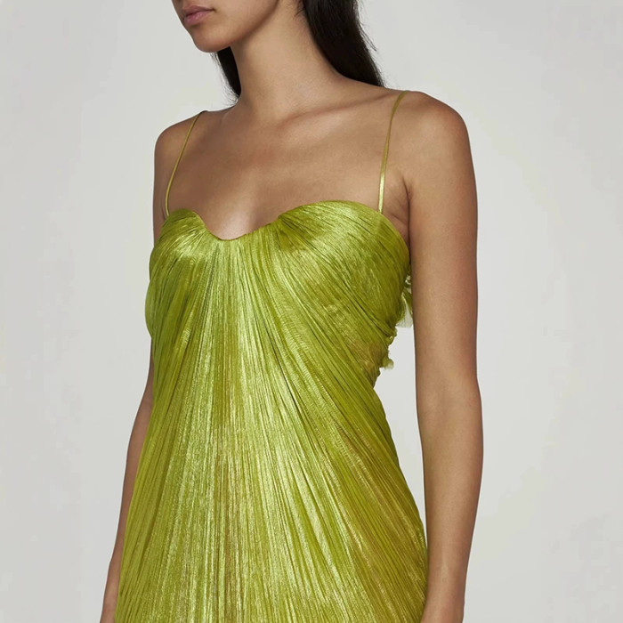 ✨Solid Halter Backless Pleated Chiffon Evening Dress✨