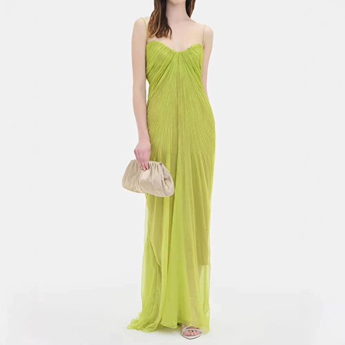 ✨Solid Halter Backless Pleated Chiffon Evening Dress✨