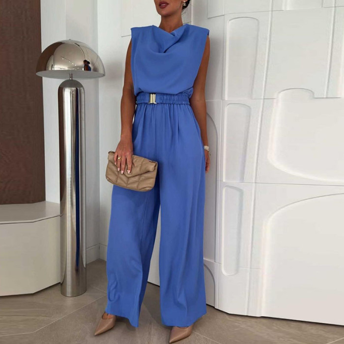 ✨Swallow Collar Solid Sleeveless Wide Leg Jumpsuit✨