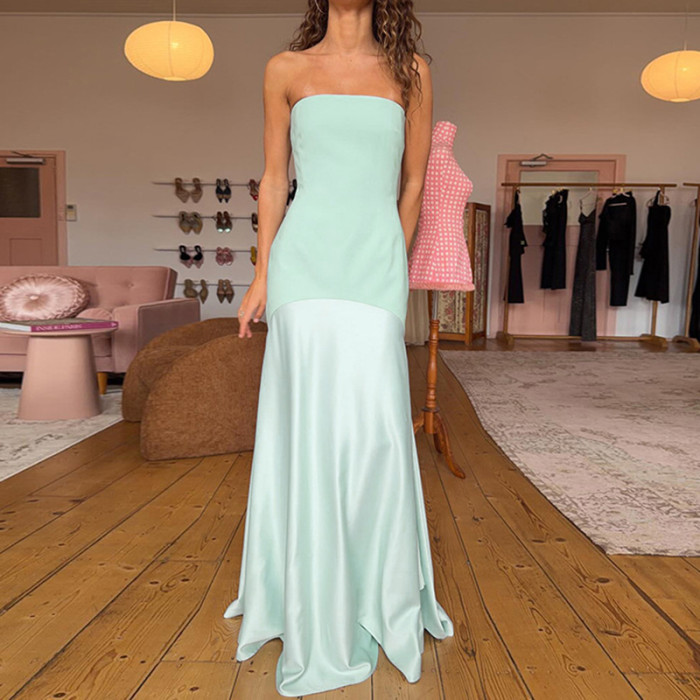 ✨Strapless Color Block Pleated Off Shoulder Evening Dress✨