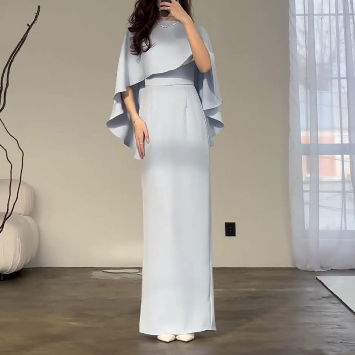 ✨Solid Color Shawl Sleeve High Waist Banquet Dress✨