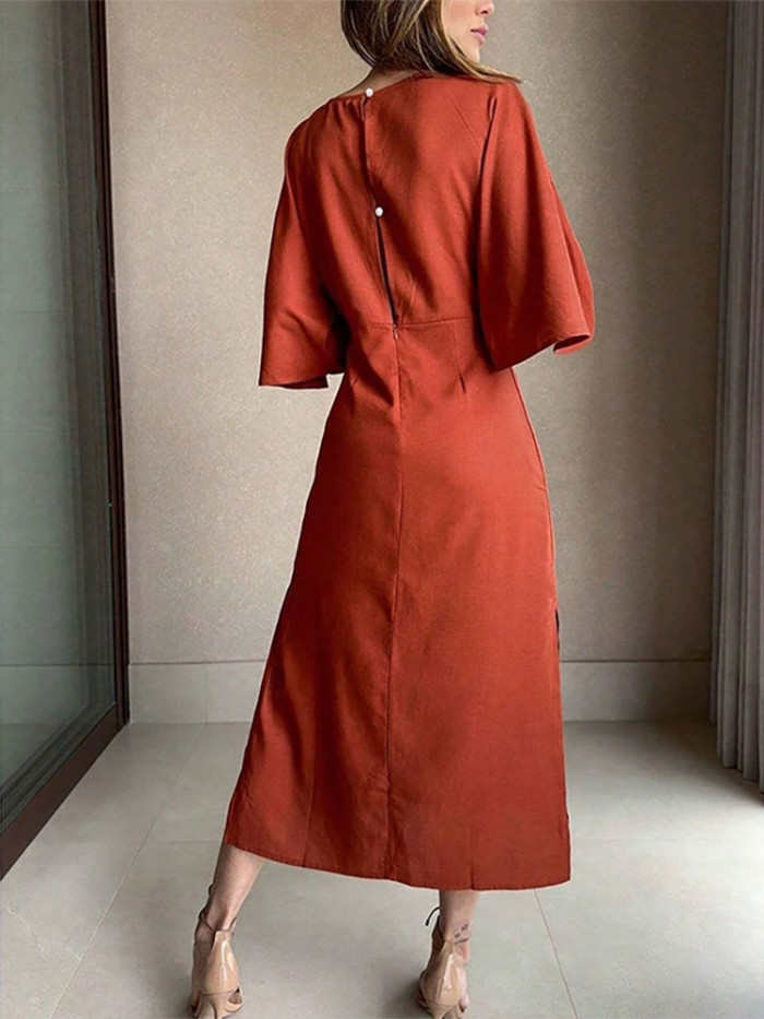 ✨V-Neck Twist Half Sleeve Pleated Midi Dress✨