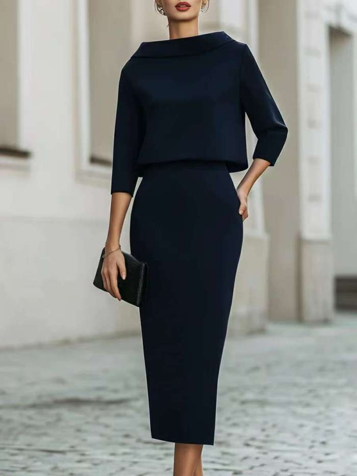 ✨O-Neck Long Sleeve Top & Wrap Hip Skirt Matching Set✨