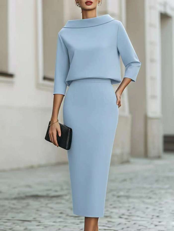 ✨O-Neck Long Sleeve Top & Wrap Hip Skirt Matching Set✨