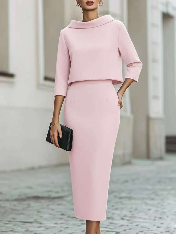 ✨O-Neck Long Sleeve Top & Wrap Hip Skirt Matching Set✨