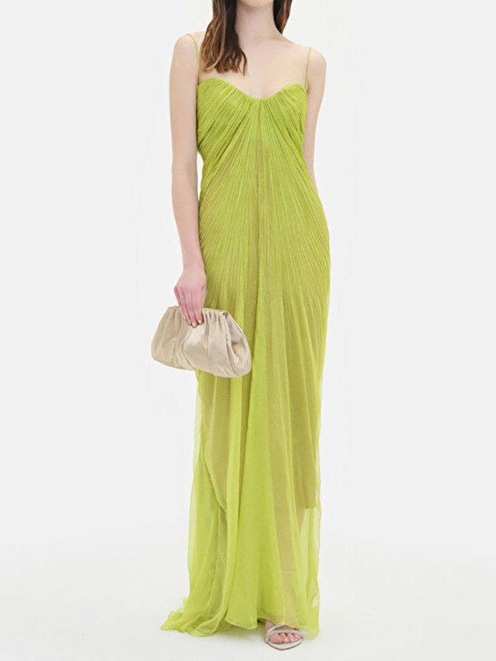 ✨Solid Halter Backless Pleated Chiffon Evening Dress✨