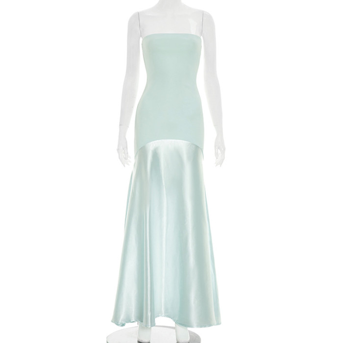 ✨Strapless Color Block Pleated Off Shoulder Evening Dress✨