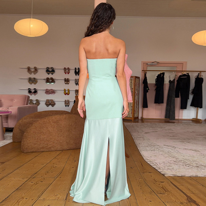 ✨Strapless Color Block Pleated Off Shoulder Evening Dress✨