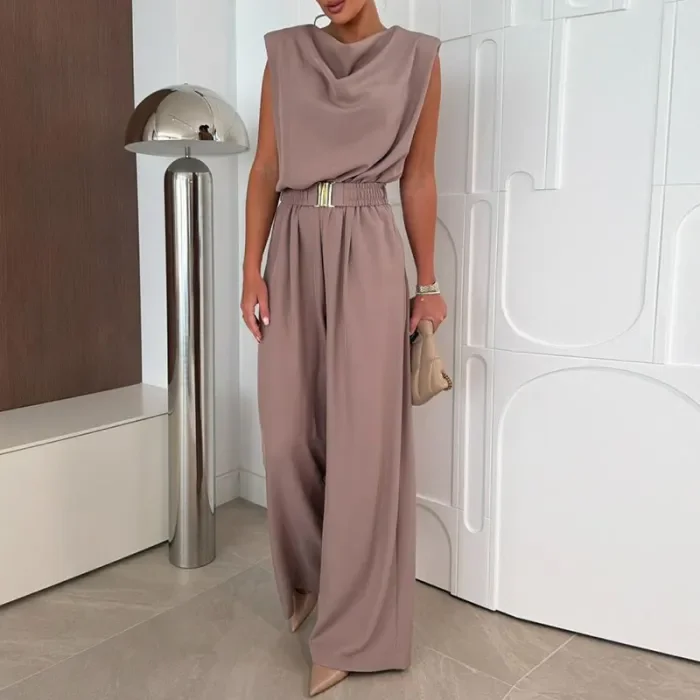 ✨Swallow Collar Solid Sleeveless Wide Leg Jumpsuit✨