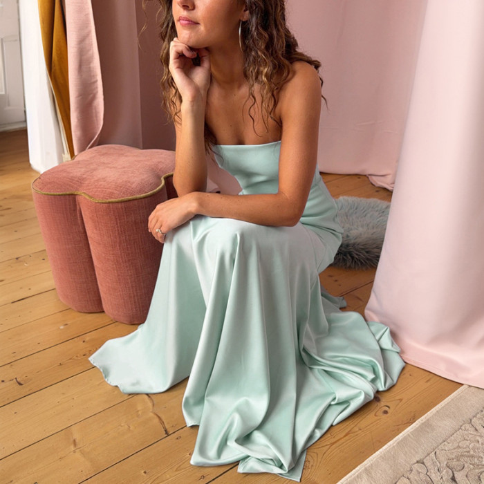 ✨Strapless Color Block Pleated Off Shoulder Evening Dress✨